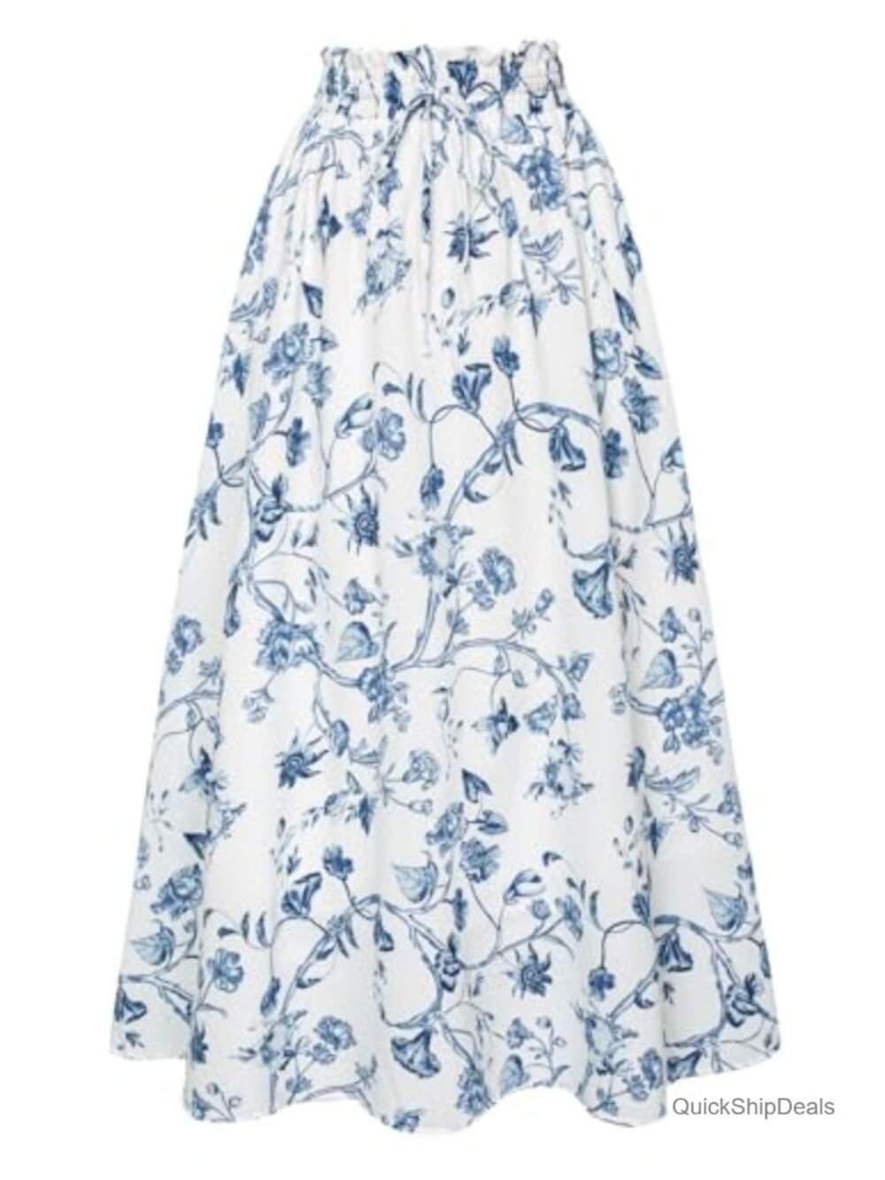 Floral Maxi Skirt High Waist Elastic Pleated A-Line Summer Victorian Long Skirt